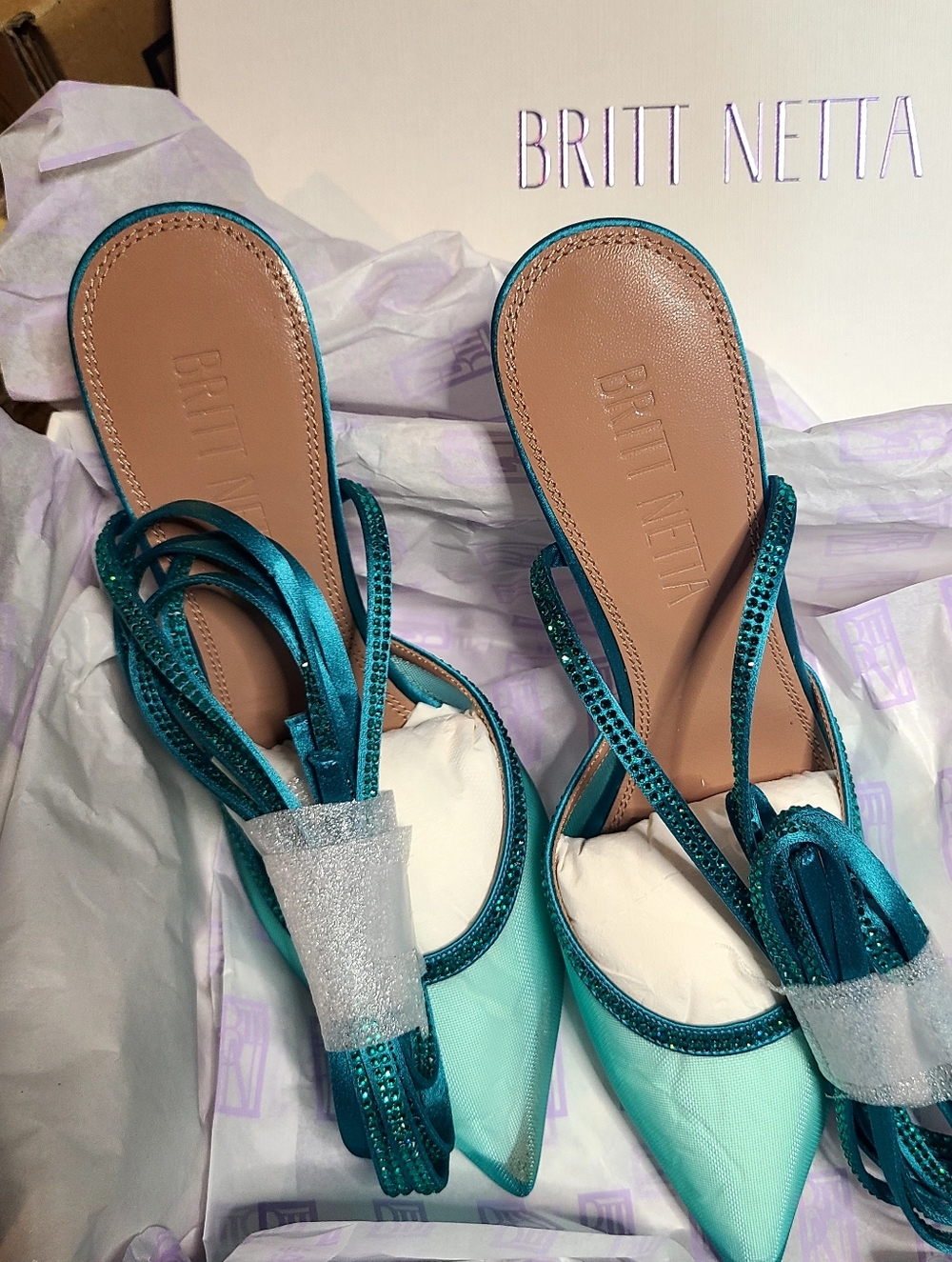 Britt Netta Dani Teal Lace-up Womens Heels Size 37 EU, 6 US Made In italy NW/BOX - Picture 2 of 4